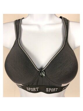 Sport Sports Bra Women Size 36C Dark Gray White Pull On Racerback Lined